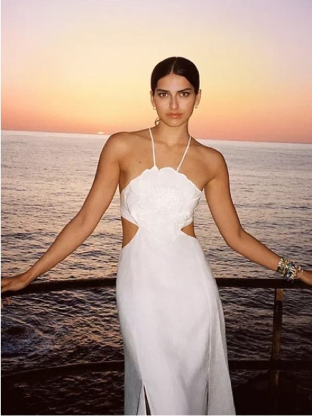 FARM Rio White Strapless Cutout Maxi Dress with Floral Bodice